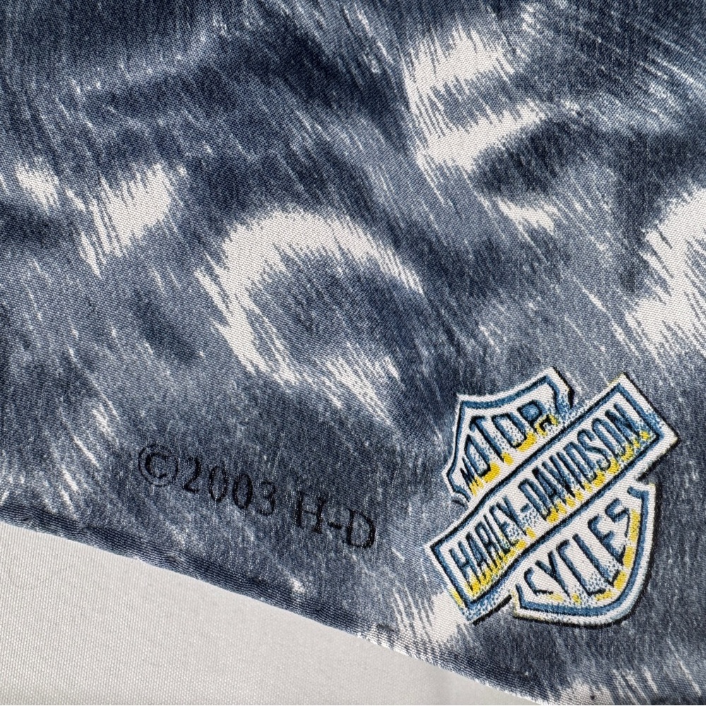 Harley-Davidson Vintage Silk Scarf White Gray Abstract Animal Print Rolled Edge